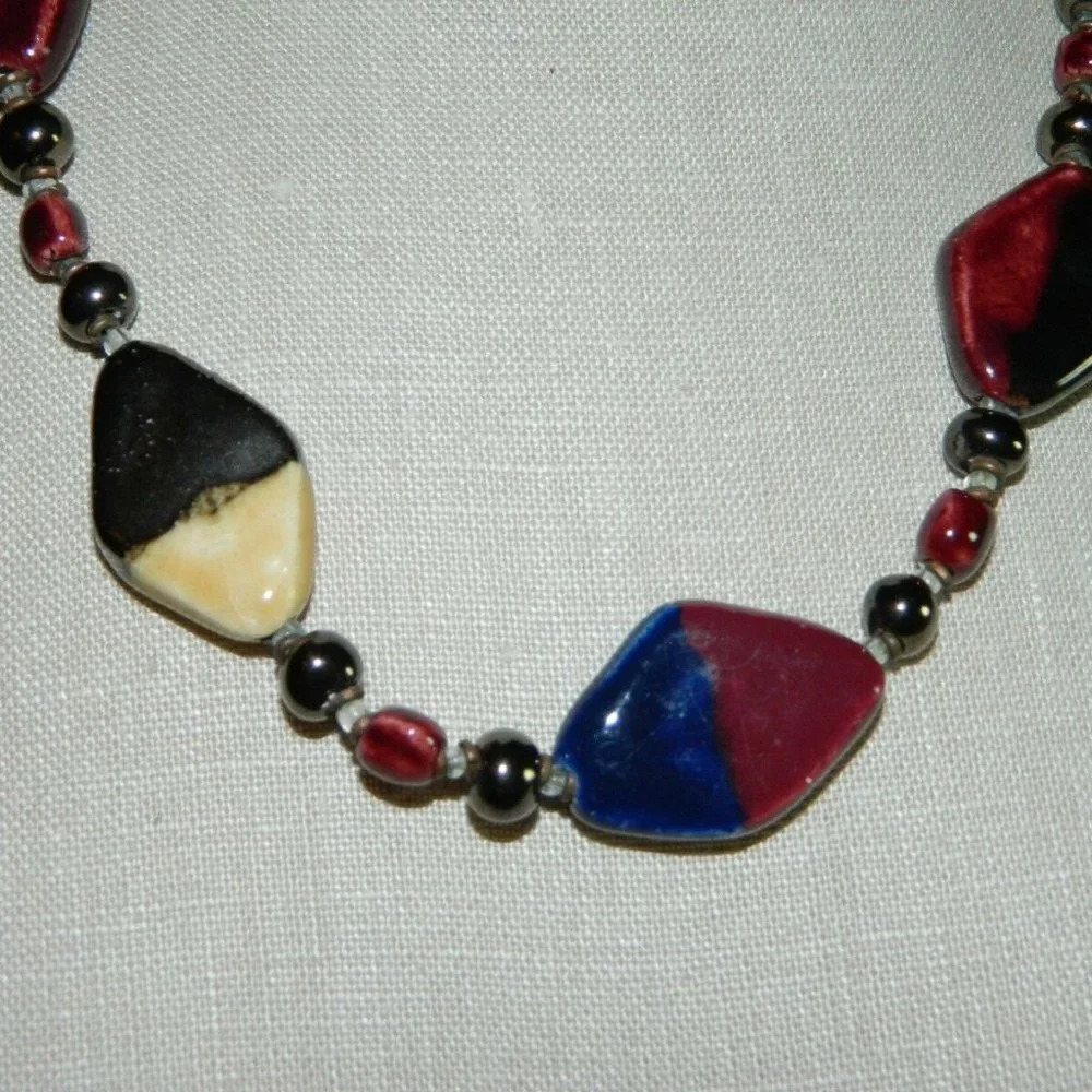 Multi-Color Geometric Painted Ceramic Blue Yellow - Picture 2 of 4